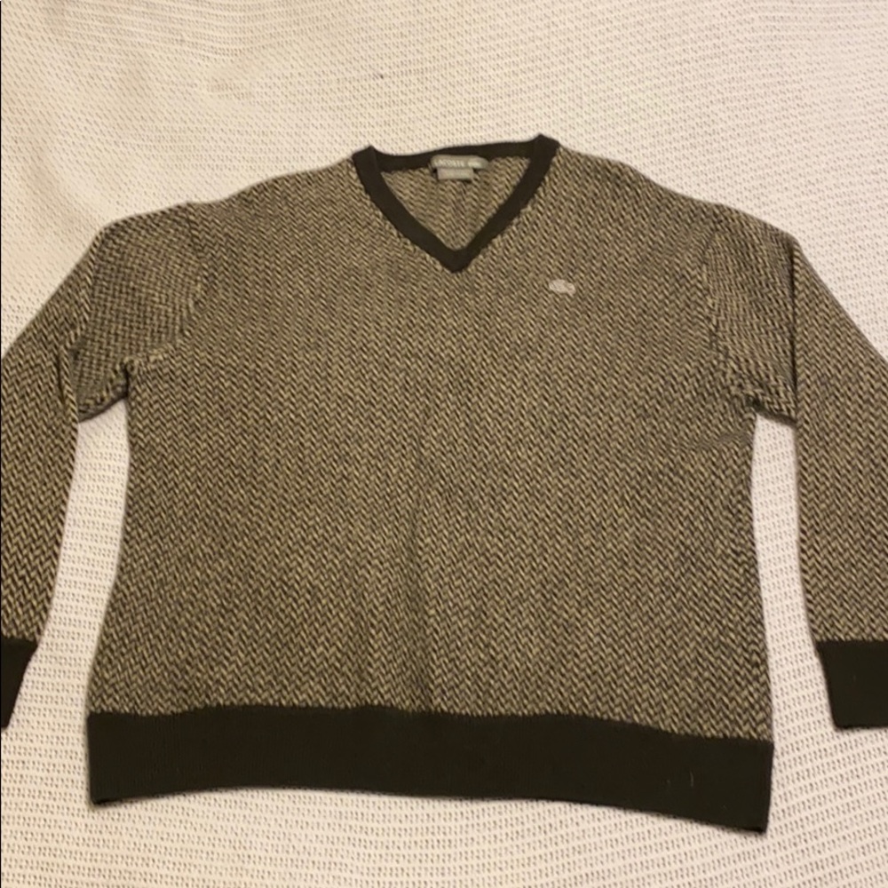 NICE Men’s Lacoste Wool V-Neck Herringbone Sweater